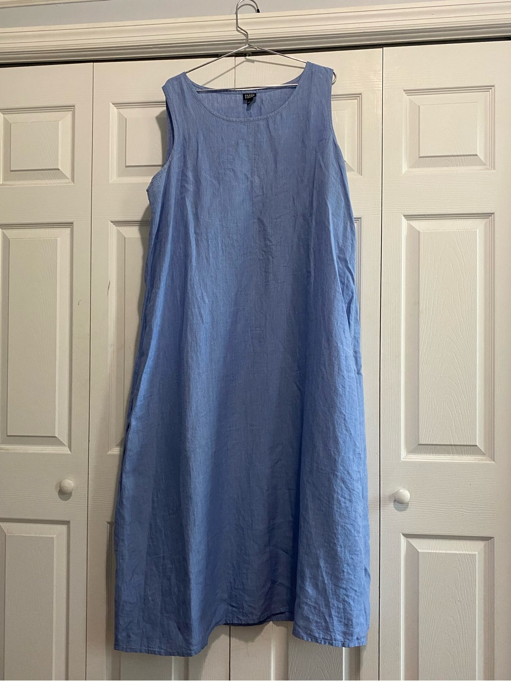 EILEEN FISHER Light Blue Sleeveless 100% Linen Dress 1X